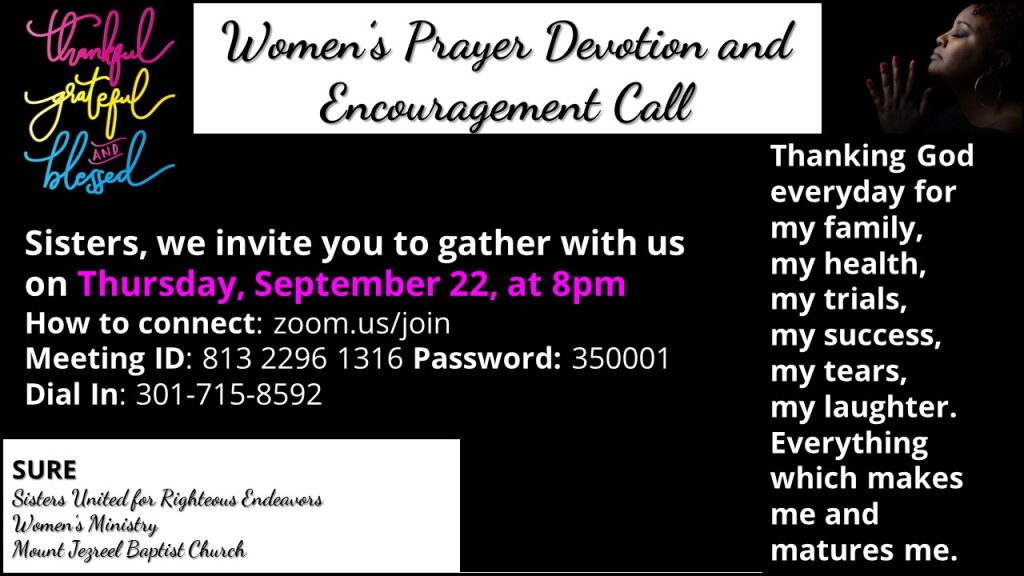 Women's Prayer Devotion and Encouragement Call - Mount Jezreel Baptist ...